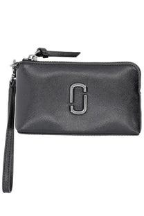 Marc Jacobs women’s borsa snapshot dtm black leather wristlet with silver-toned logo clasp and zipper pull