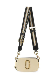 Marc Jacobs women’s borsa the snapshot white cream camera bag with gold logo and striped black beige white strap