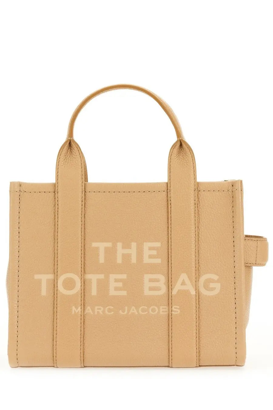 Beige leather tote bag with the tote bag marc jacobs embossed on front from marc jacobs women’s borsa collection