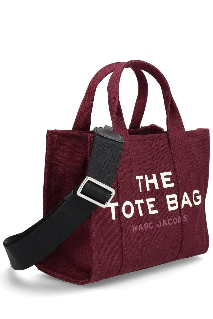 Marc Jacobs women’s borsa the tote small purple maroon canvas tote bag with white lettering and black adjustable strap