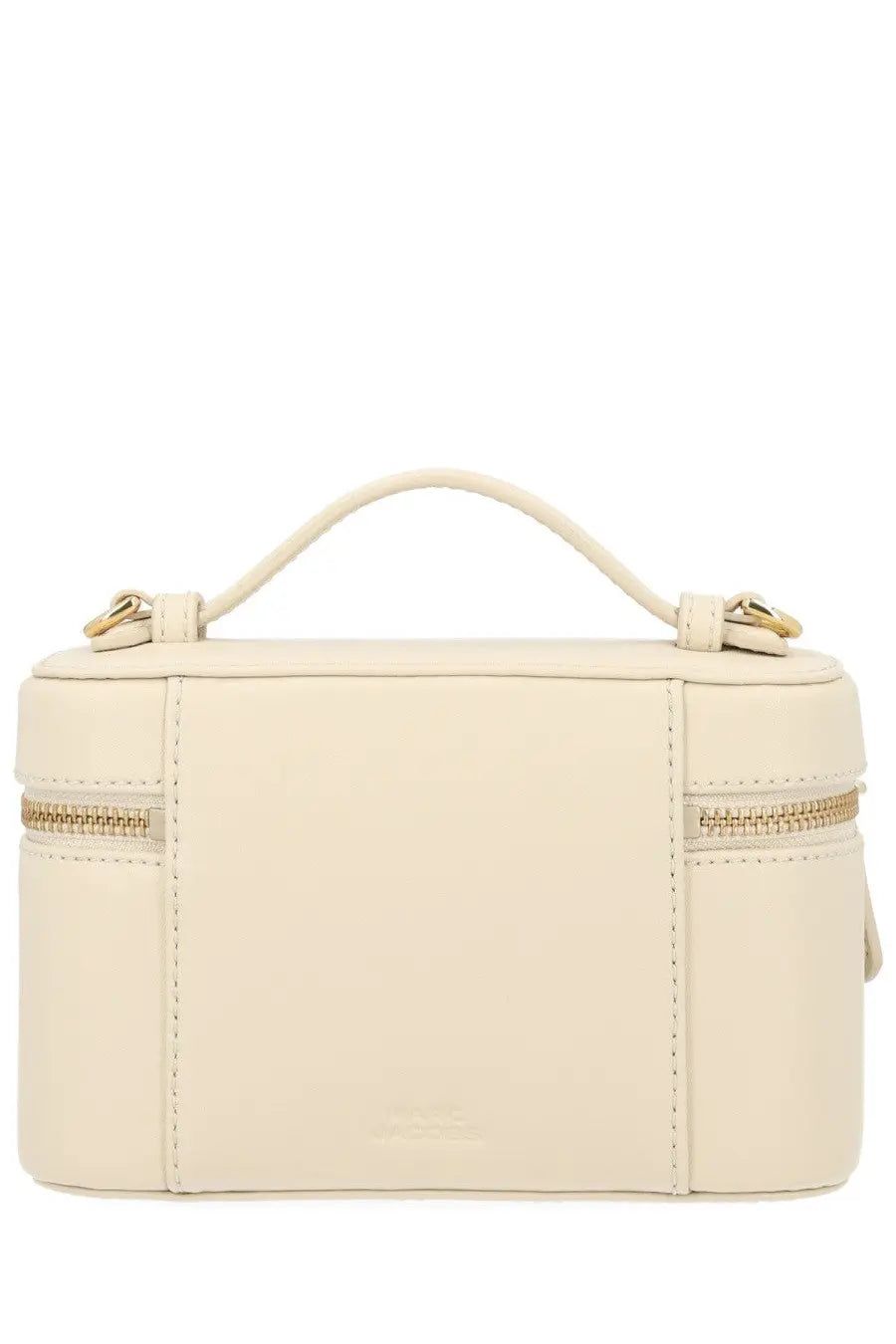 Cream-colored leather box clutch with gold-tone zippers and handles marc jacobs women’s borsa vanity white