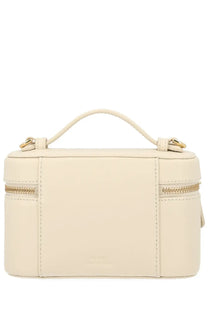 Cream-colored leather box clutch with gold-tone zippers and handles marc jacobs women’s borsa vanity white