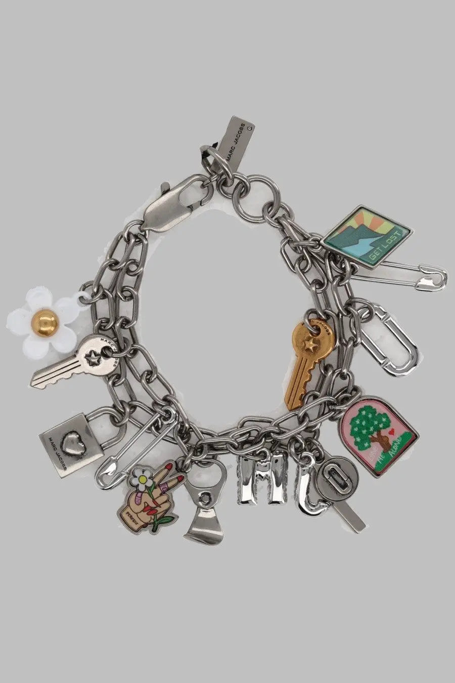 Marc Jacobs women’s bracciale pop america silver chain bracelet with key lock safety pin and enamel charms