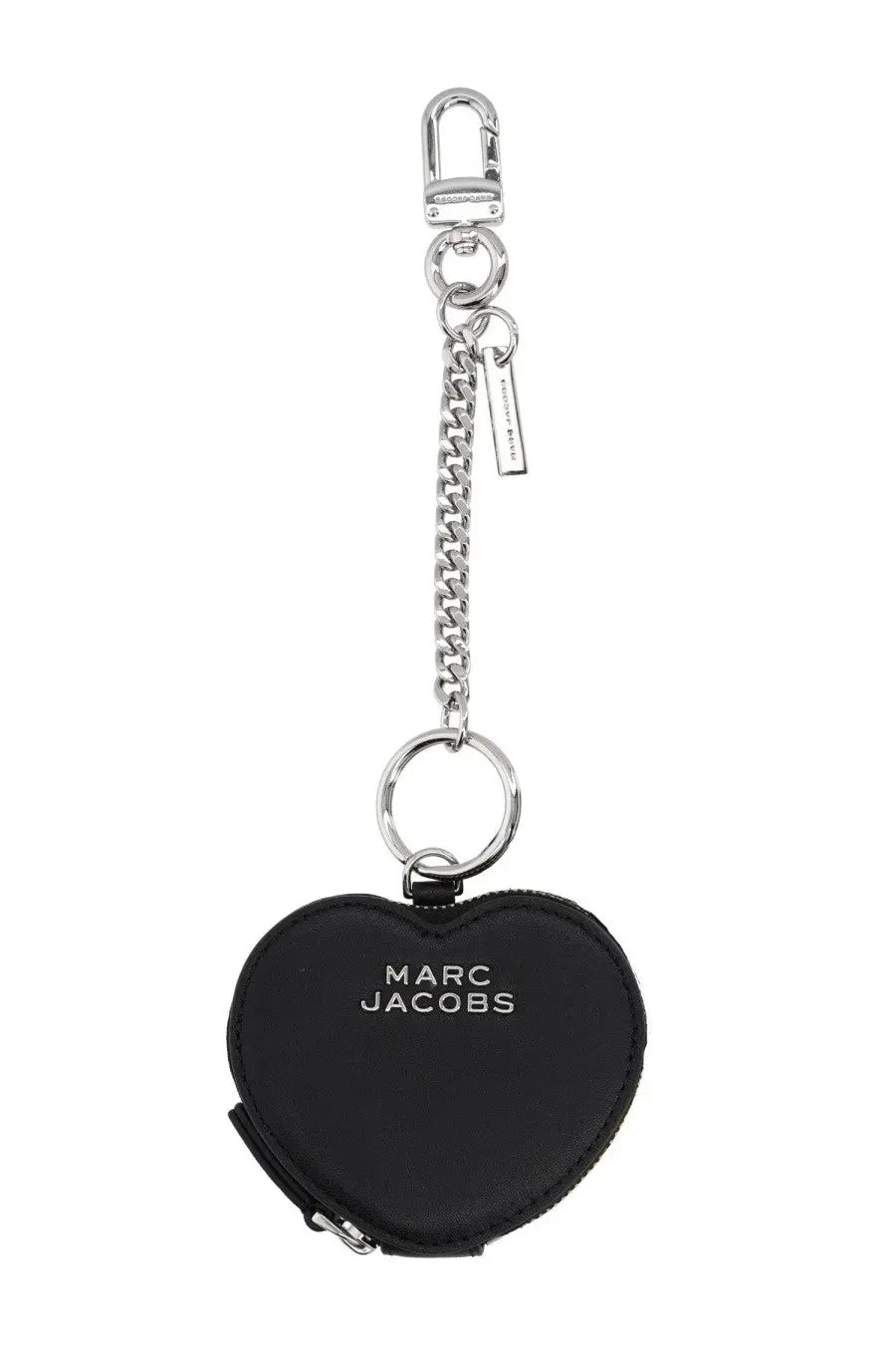 Marc Jacobs womens charm per borsa black heart shaped leather pouch with silver metal hardware and chain keychain