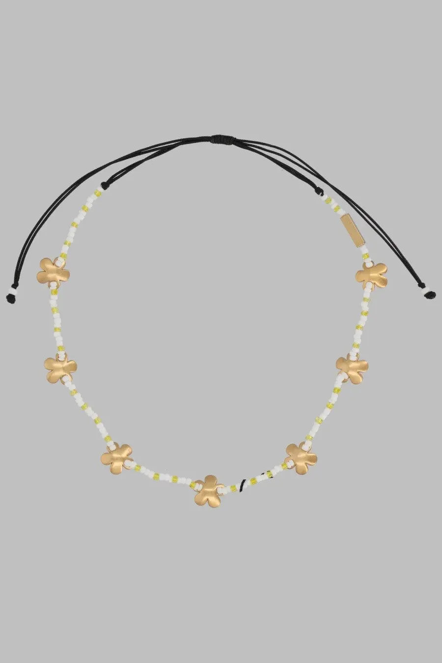 Marc Jacobs women’s collana daisy multicolor black cord necklace with gold flower charms and white pale green beads