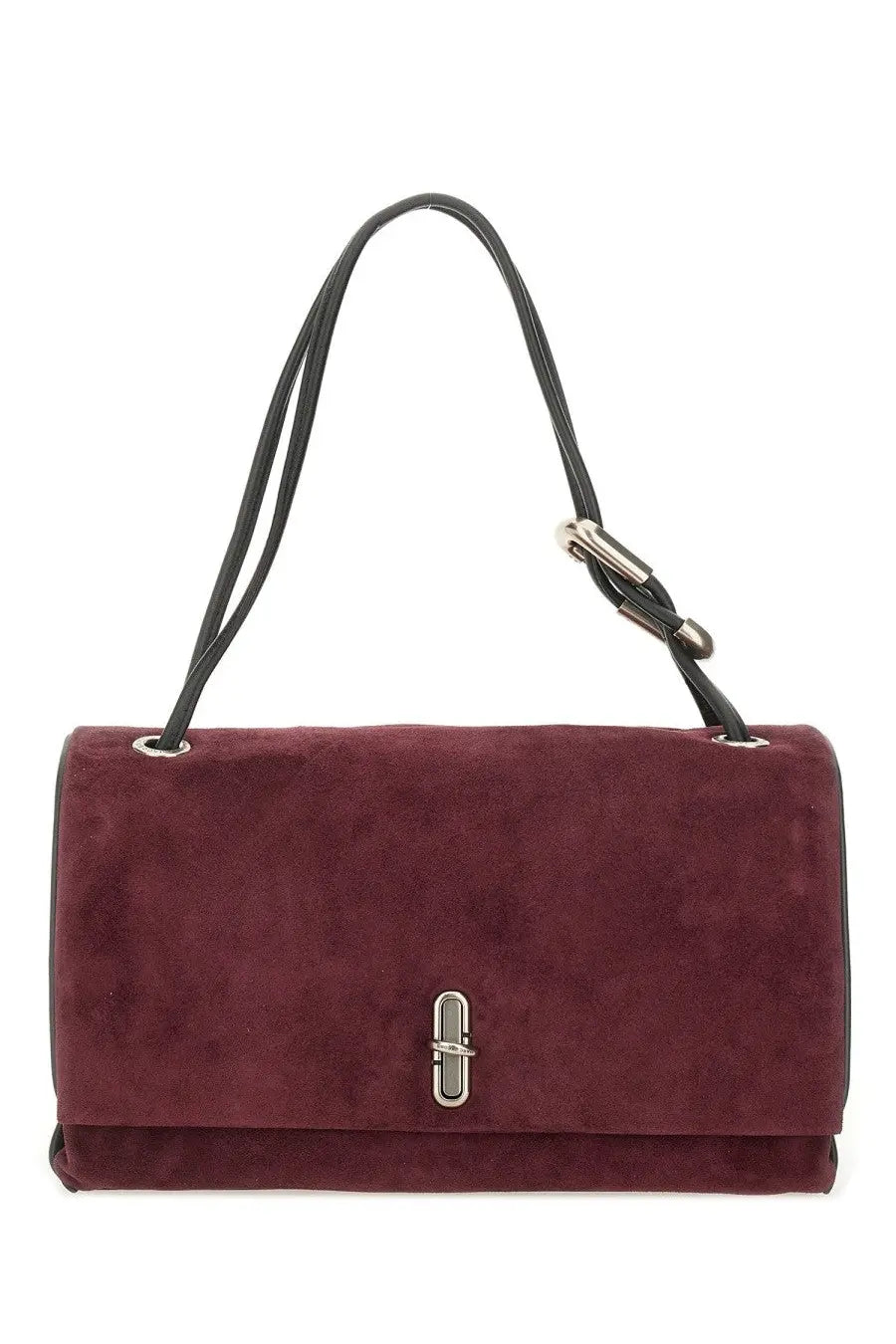Marc Jacobs women’s the Dual large bag in burgundy suede with black leather straps and silver-toned clasp