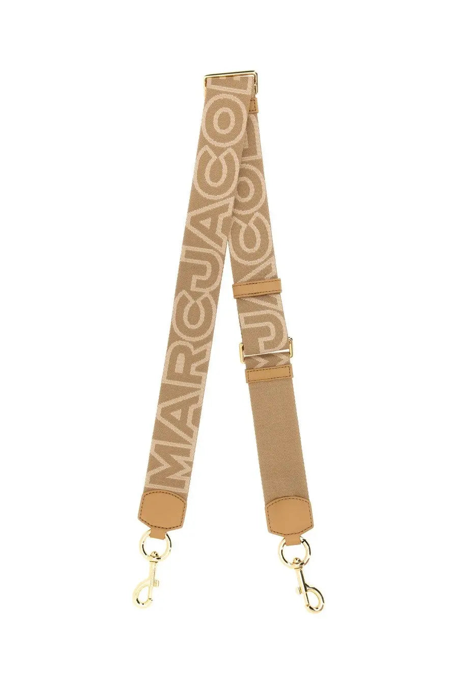 Marc Jacobs women’s the outline shoulder strap in beige with repeating logo print and tan leather accents