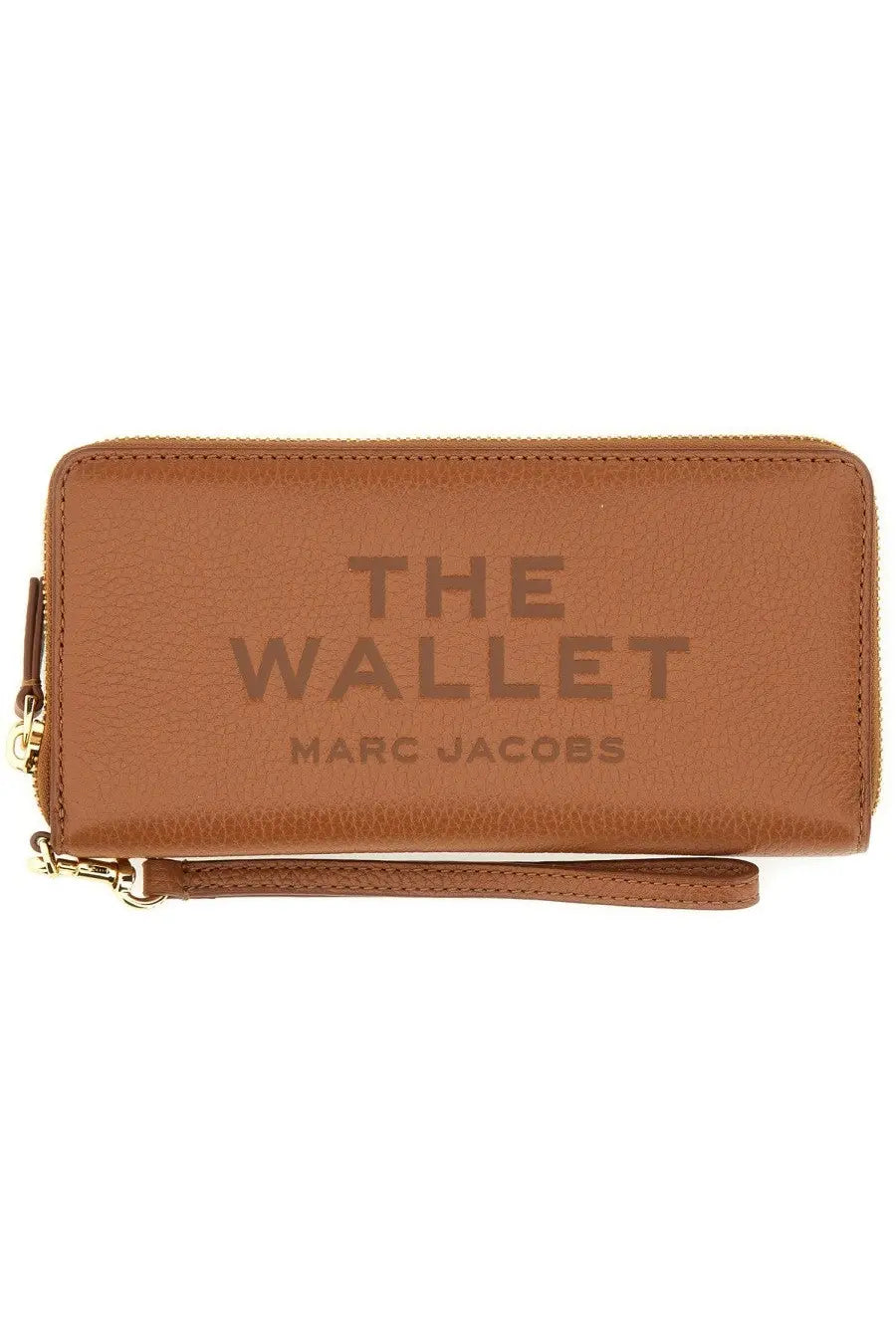 Tan leather marc jacobs wallet with embossed the wallet marc jacobs text and gold-tone zipper for women