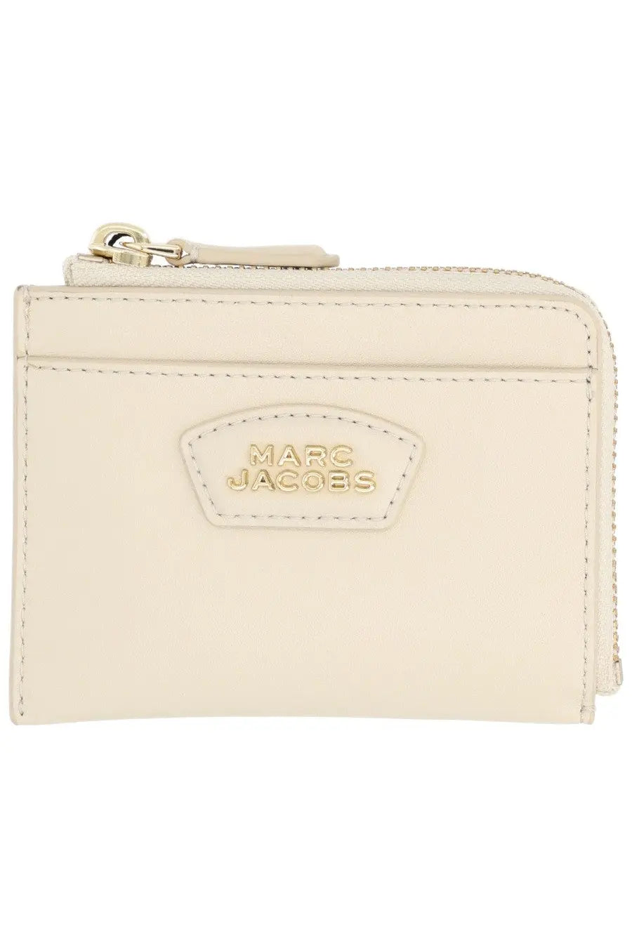 Cream-colored leather marc jacobs zip-around card case with gold-tone hardware and stitched detailing from portafoglio the everyday white collection