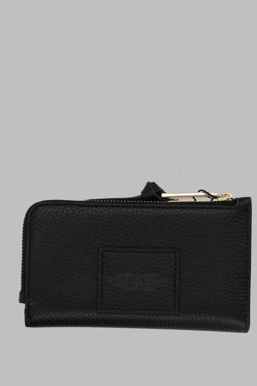 Marc Jacobs women’s portafoglio leather slim wallet black with textured leather gold-tone zipper and rectangular stitched patch