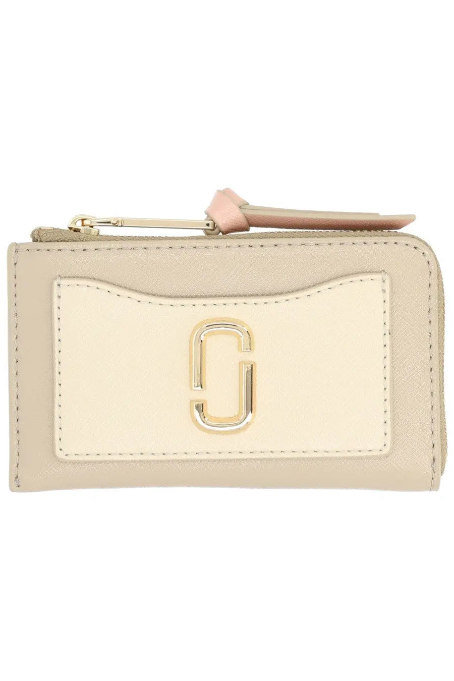 Beige Marc Jacobs women’s portafoglio utility snapshot wallet with cream front panel and gold-tone logo clasp