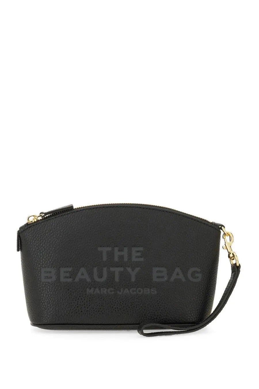 Marc Jacobs women’s pouch the beauty bag black textured leather with gold-tone hardware and embossed logo in gray
