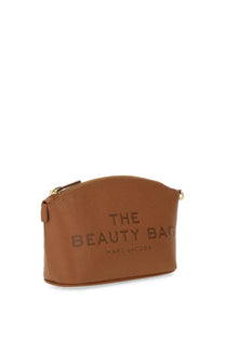 Tan leather marc jacobs the beauty bag pouch with gold-tone zipper and hardware for women in brown