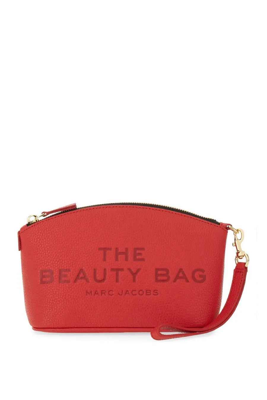 Marc Jacobs women’s red leather the beauty bag pouch wristlet with gold-tone hardware and detachable strap