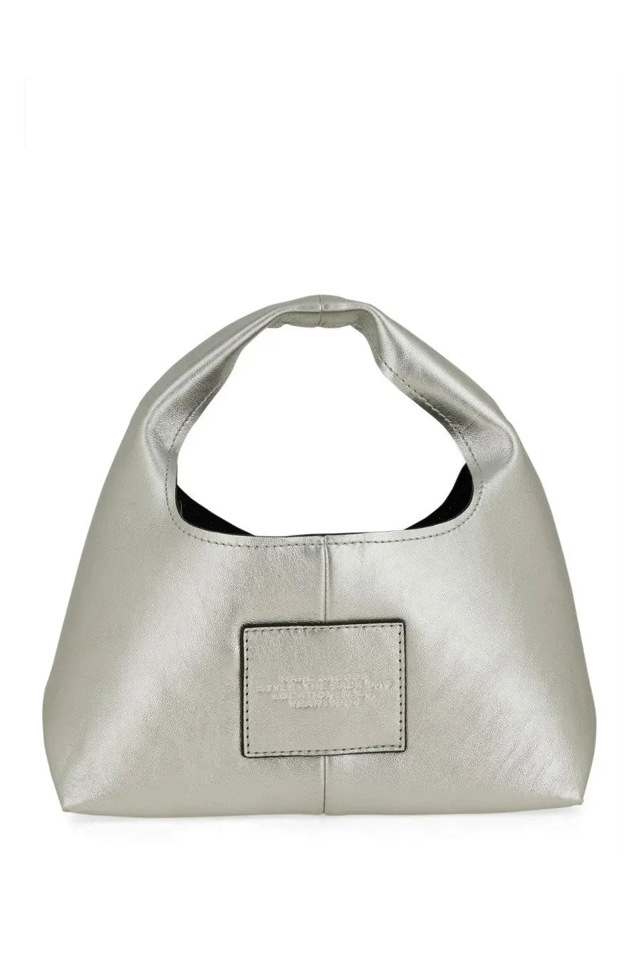 Marc Jacobs women’s the sack mini bag silver metallic leather hobo bag with minimalist rectangular front patch