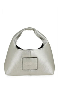 Marc Jacobs women’s the sack mini bag silver metallic leather hobo bag with minimalist rectangular front patch