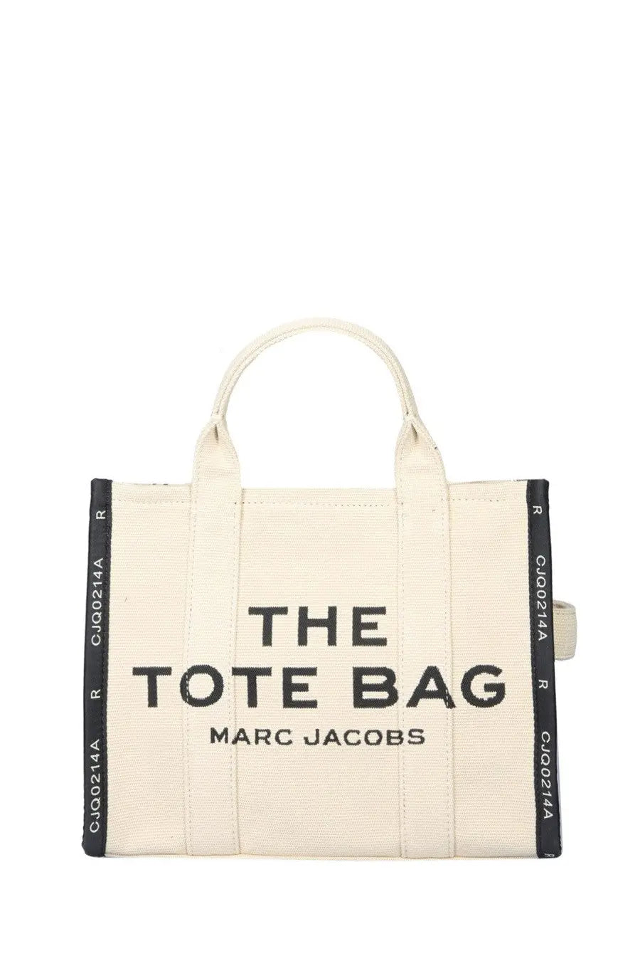 Marc Jacobs women’s the tote medium bag beige cream canvas with black lettering and side stripes