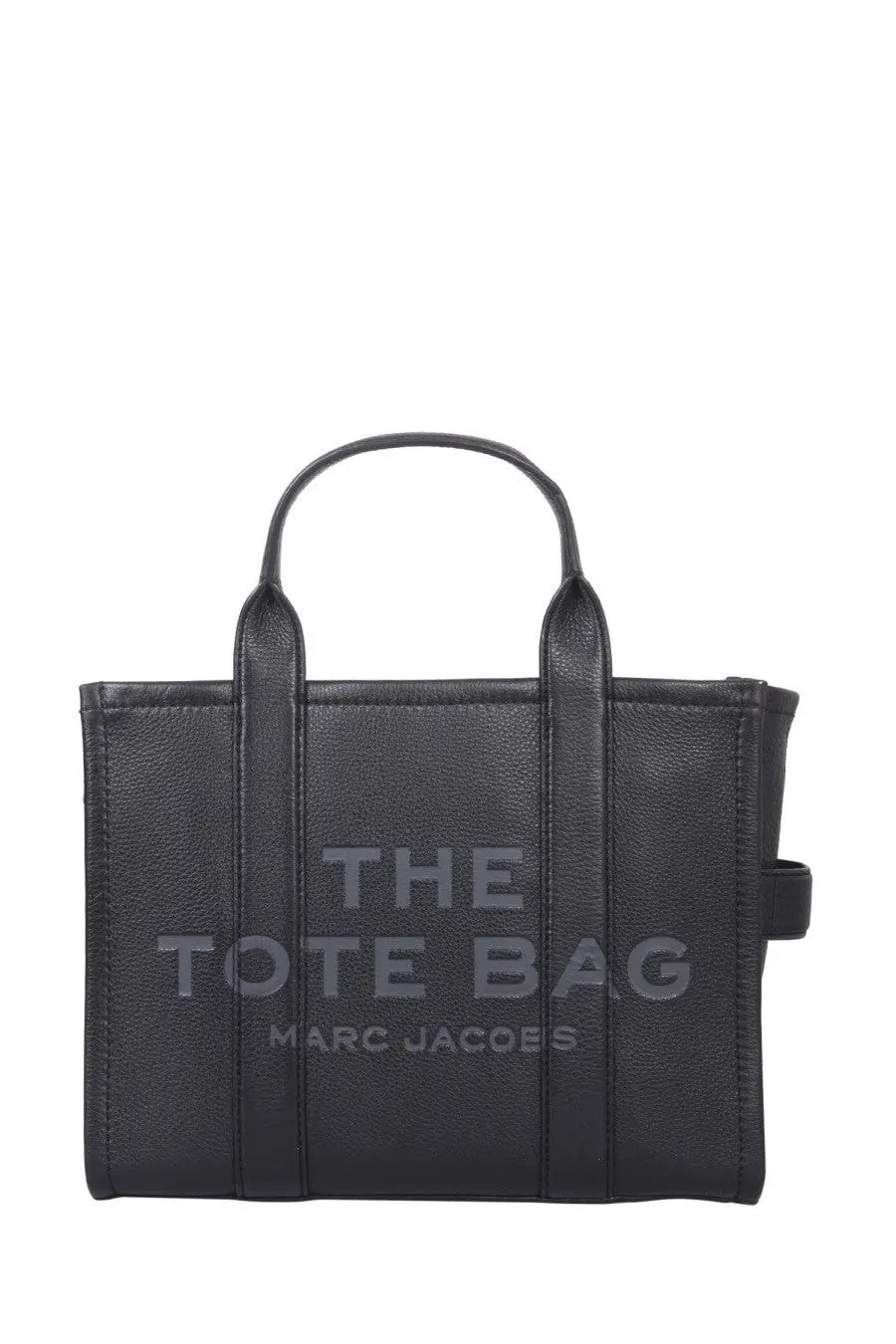 Black leather marc jacobs women’s tote medium bag with embossed the tote bag marc jacobs logo