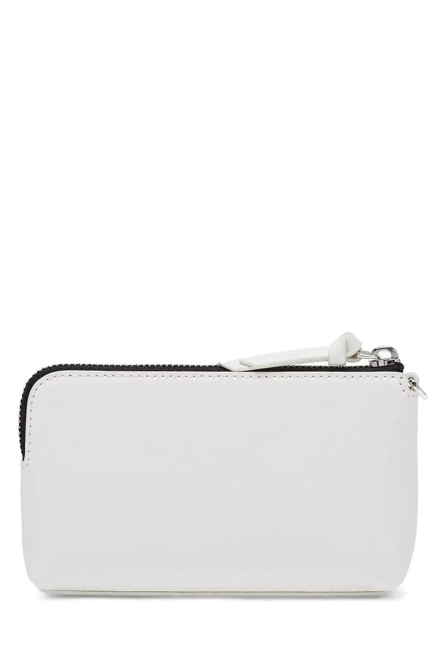 Marc Jacobs women’s wrist clutch white leather zippered wallet with black trim and silver toned hardware