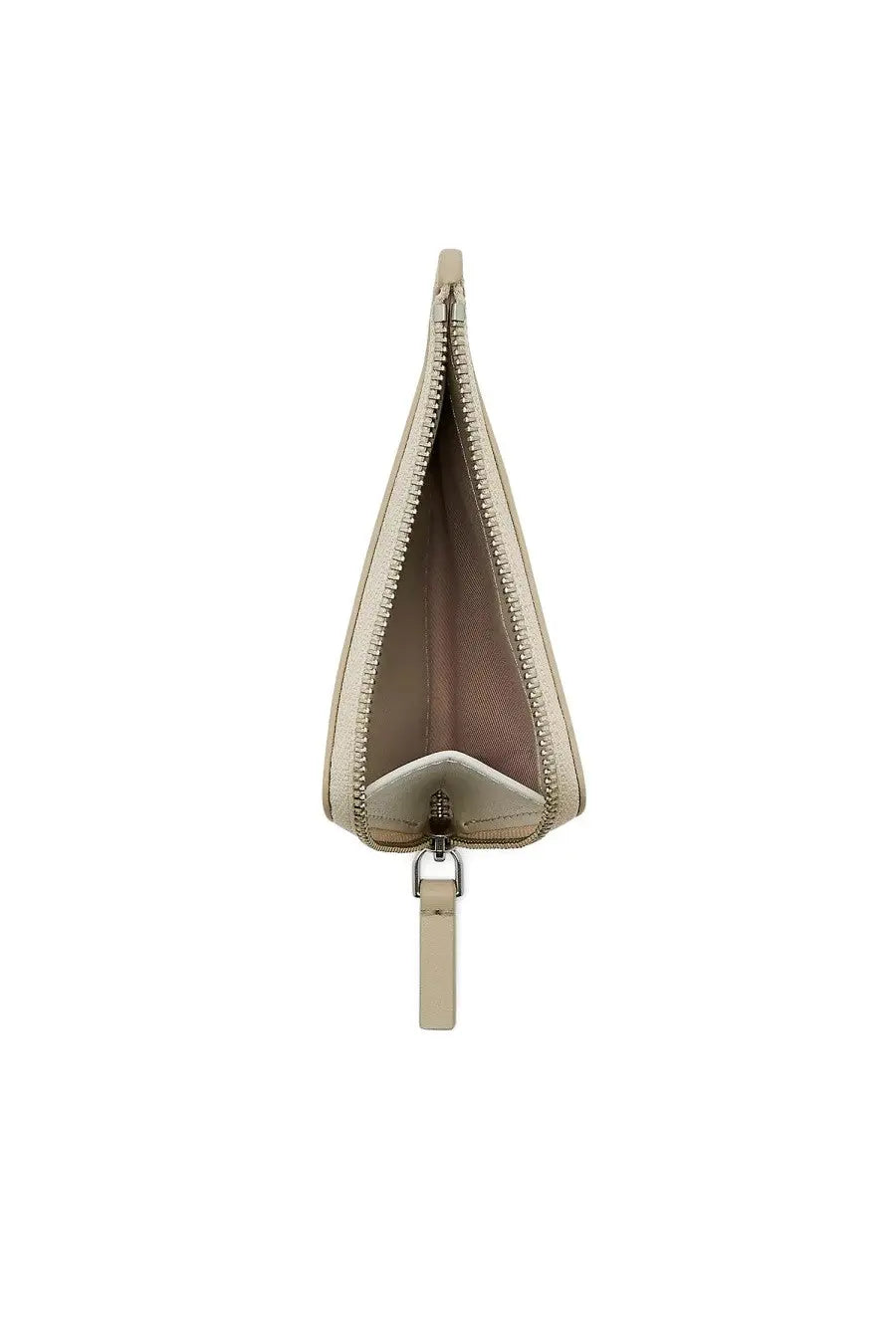 Marc Jacobs women’s beige leather zippered wallet with minimalist design and metallic zipper pull