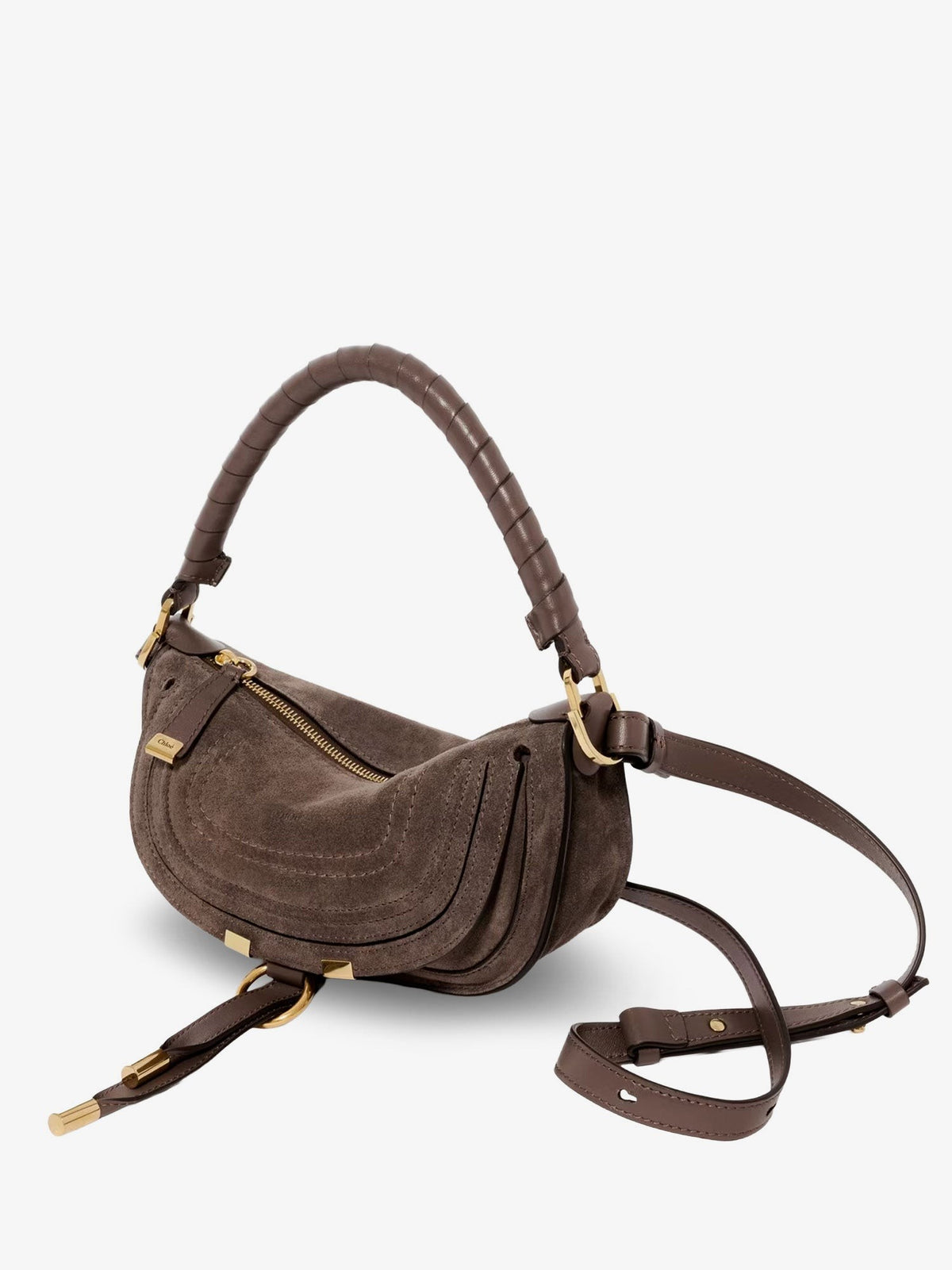 Chloé Women's Marcie Suede Shoulder Bag Grey, view 3