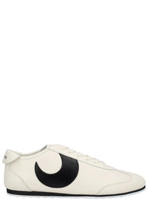 Marine serre men’s astra sneaker white leather with bold black crescent moon logo on the side