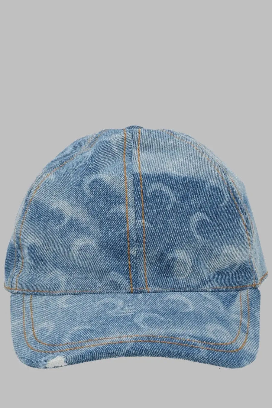 Marine serre men’s cappello da baseball moon in faded blue denim with subtle circular pattern and tan stitching