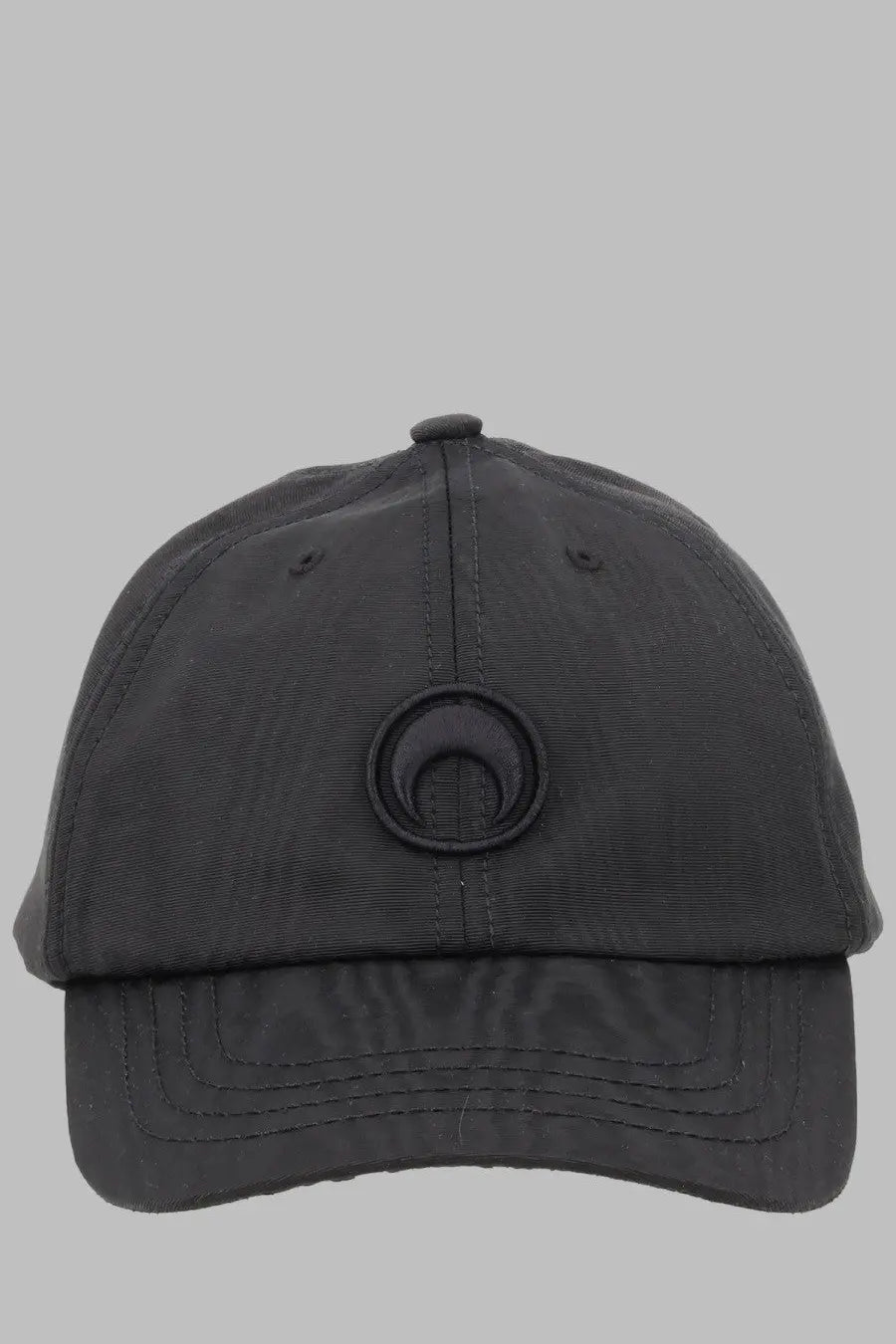 Marine serre men’s black baseball cap with circular embroidered crescent moon logo in grey tones