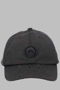 Marine serre men’s black baseball cap with circular embroidered crescent moon logo in grey tones