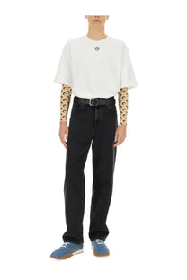 Marine serre men’s white oversized jersey t-shirt with a small black circular logo on the chest