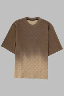 Marine serre men’s brown gradient t-shirt with subtle embossed crescent moon pattern on the fabric front