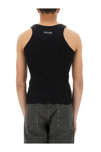 Marine serre men’s black ribbed tank top showing back with small rectangular label at neckline