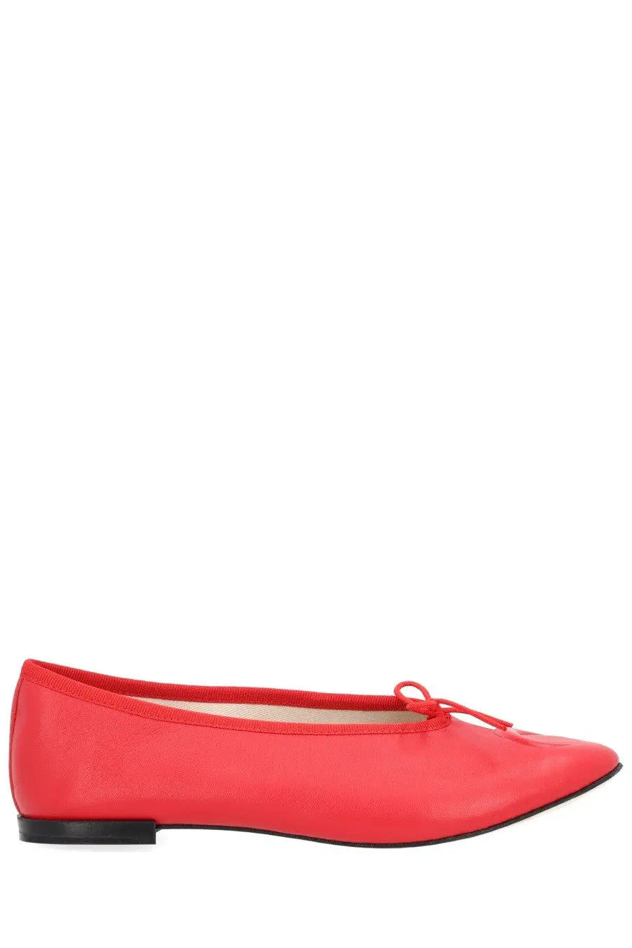 Bright red patent leather ballet flat with a delicate bow at the toe from marine serre womens ballerina lilouh collection