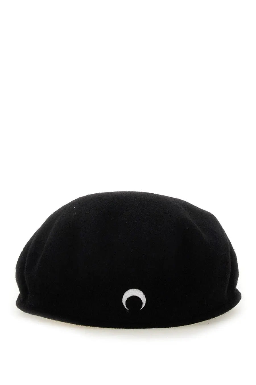 Marine serre women’s black velvet beret with a subtle white crescent moon embroidered on the front