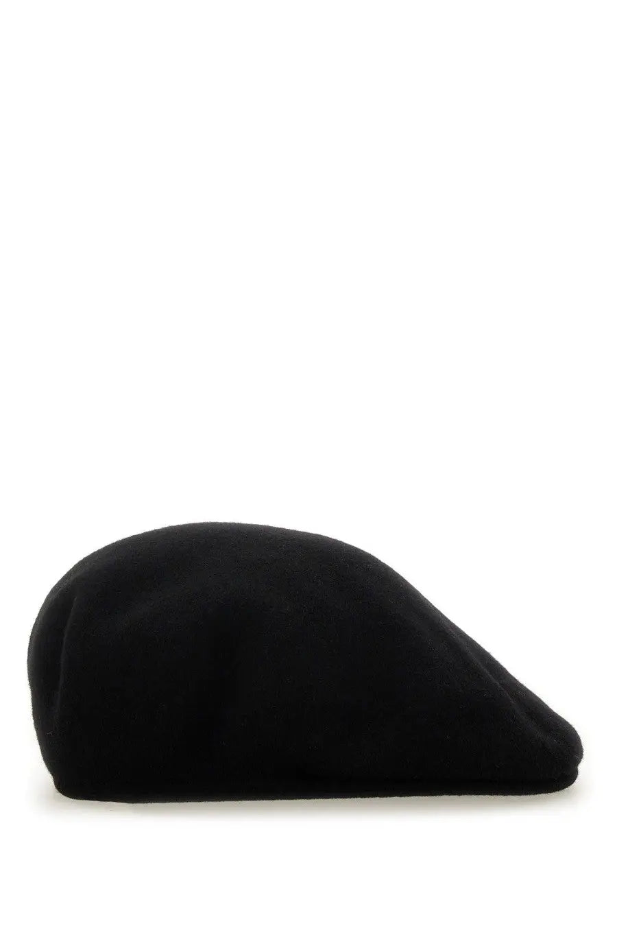 Black wool beret with a smooth textured surface and classic rounded crown by Marine Serre women’s cap black