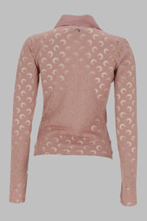 Marine serre womens cardigan moon blue soft pink long-sleeved top with cream and gold crescent moon pattern