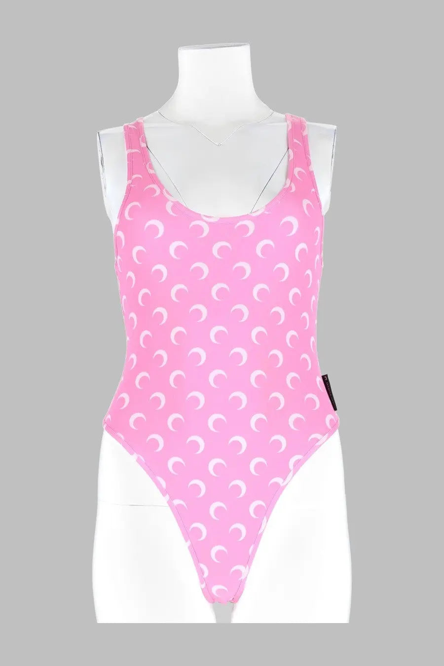 Marine serre women’s pink one-piece swimsuit with white crescent moon pattern for stylish beachwear