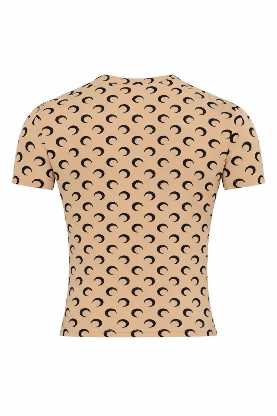 Marine serre women’s beige short-sleeved shirt with black crescent moon pattern and soft fabric finish