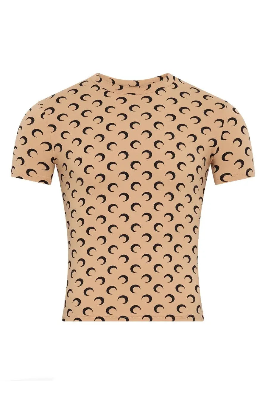 Marine Serre women’s beige short-sleeved t-shirt with a repeating black crescent moon pattern