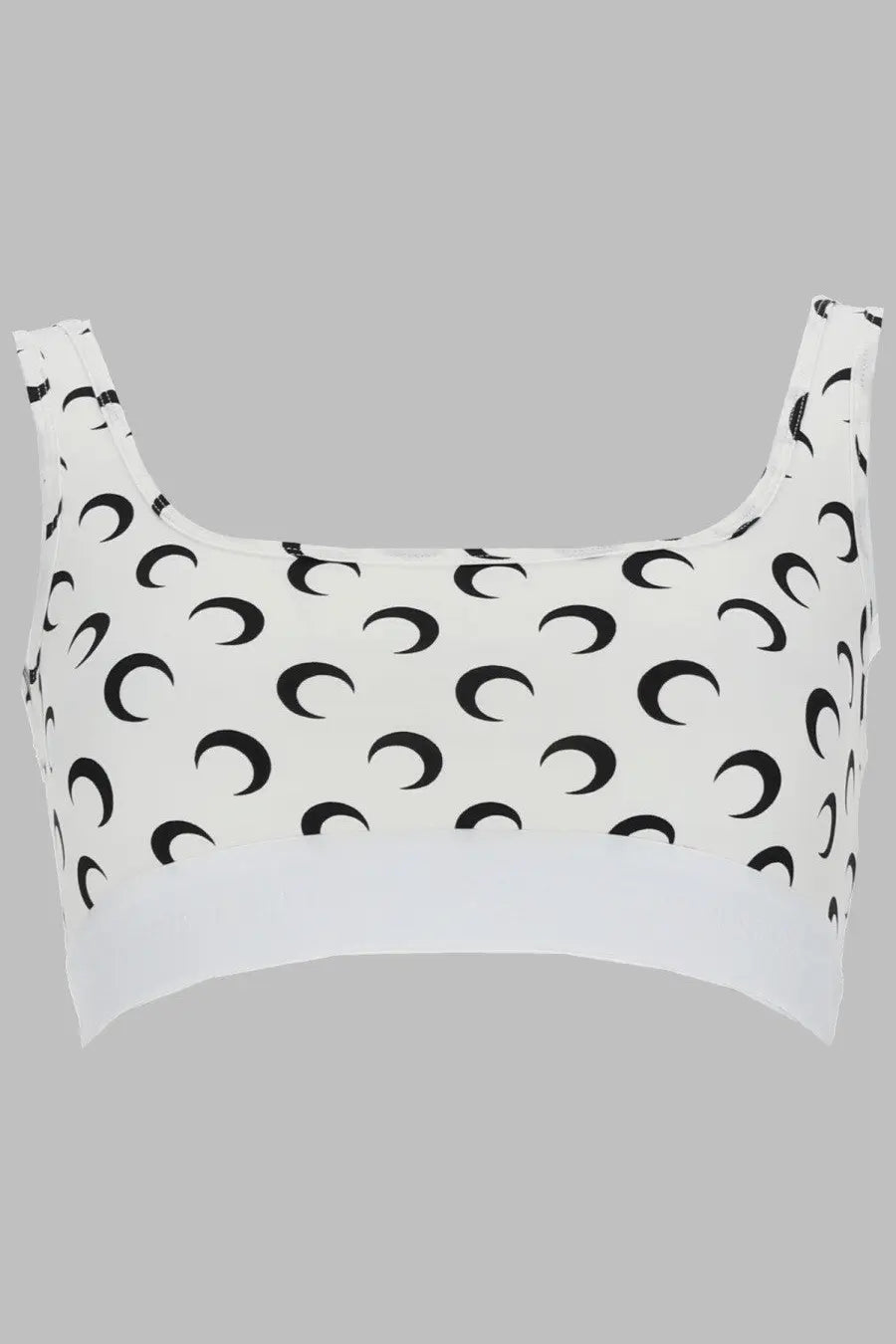 Marine Serre women’s white crop top bra with black crescent moon pattern and stretch fabric for casual wear