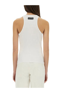 Marine serre women’s white sleeveless tank top with a black label at the neckline featuring moon design