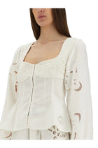 Marine Serre Women's Upcycled Linen Top White, view 4