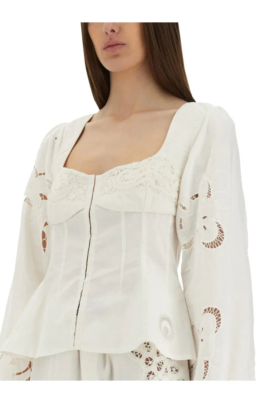 Marine Serre Women's Upcycled Linen Top White, view 4