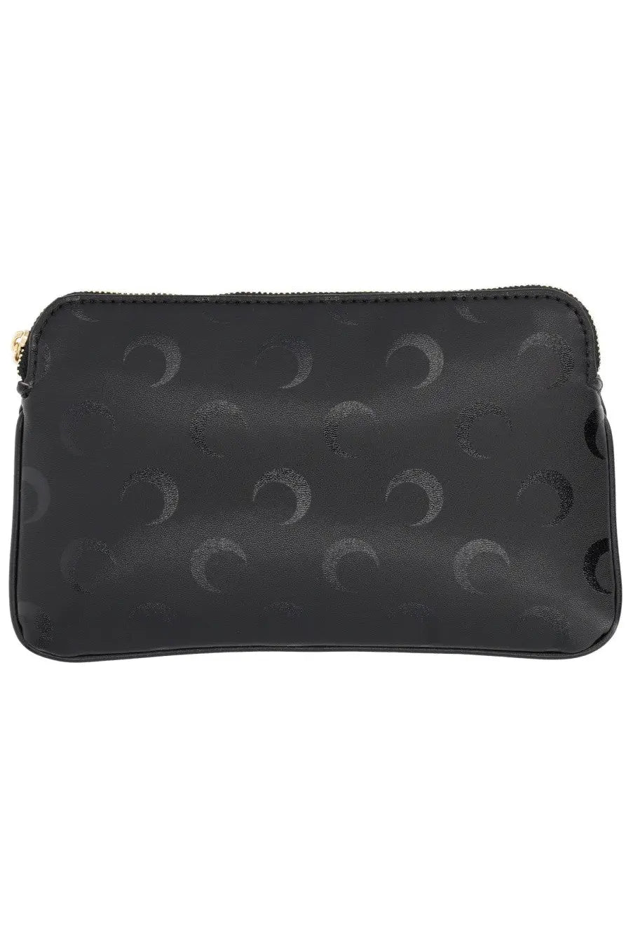 Marine serre women’s wallet moon black pouch with embossed moon pattern and gold-toned zipper in black rectangular shape