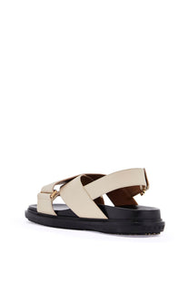 Marni - Marni fussbett sandals in silk white leather with low heel - Sandals