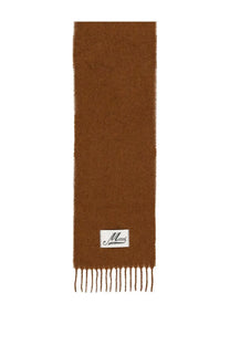 Marni men’s alpaca scarf in warm brown wool with a subtle textured weave and fringed ends with a white label