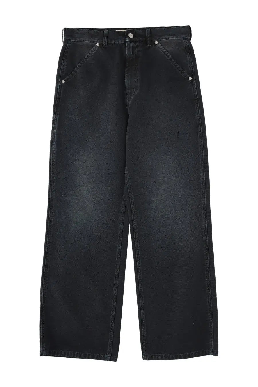 Marni men’s black denim jeans with wide-leg cut and silver-toned rivets at front pockets