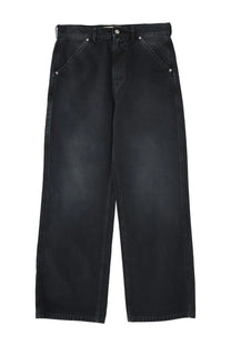 Marni men’s black denim jeans with wide-leg cut and silver-toned rivets on front pockets