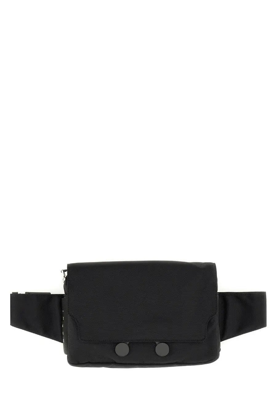 Marni men’s pouch cityscape black nylon waist bag with two circular metal clasps for secure storage
