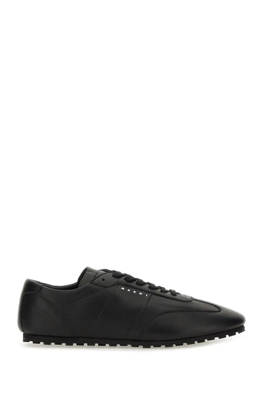 Marni men’s softy doccer sneaker black with sleek black leather and minimalist design with subtle side branding